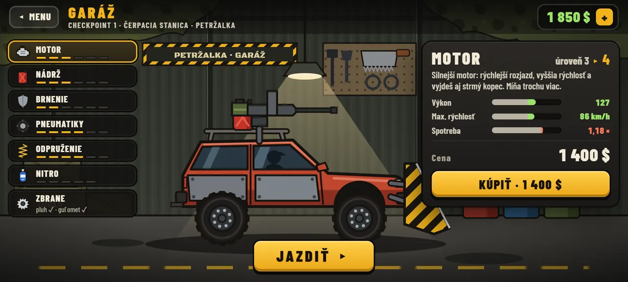 Garáž s vylepšeniami auta